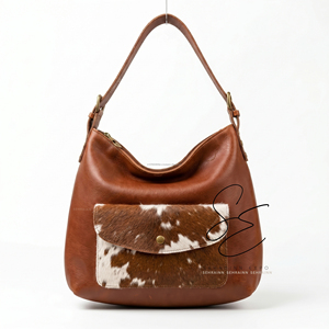 Sac fourre-tout hobo léger en cuir véritable pour femme, sac à bandoulière de luxe en cuir de vachette à poils, personnalisé, pour usage quotidien - Product Image 1