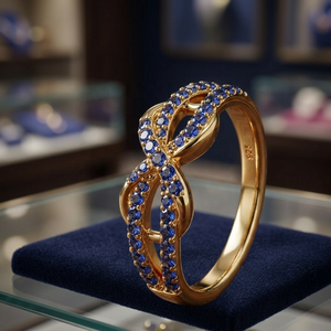 Bague Éternité Luxueuse en Argent 925 Plaqué Or avec Zircon Bleu Sertie à Griffes – Bijou Fin pour Mariage, Fête, Cadeau pour Femme - Product Image 2