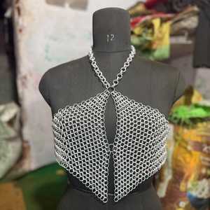 Armadura de Malla Metálica de Acero Inoxidable Plateado, Forma Irregular, Prenda de Moda, Ropa Artesanal de Metal - Product Image 1