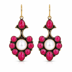 Boucles d'oreilles pendantes ethniques fantaisie en argent plaqué et rubis pour femmes, vente en gros, directement du fabricant - Product Image 1