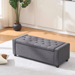 Panca contenitore imbottita in finto lino confortevole da 48 pollici con braccioli per camera da letto, soggiorno o ingresso - Product Image 2