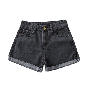 Shorts de mezclilla de cintura alta y corte holgado estilo A para mujer, estilo estudiantil, ¡Oferta de la temporada! Nuevos jeans negros con dobladillo enrollable, ¡Tendencia de moda! - Product Image 5