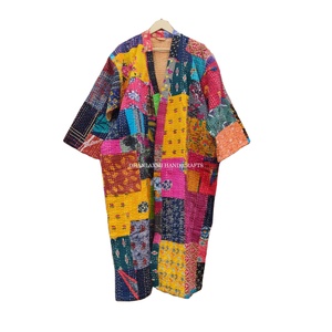 Robe longue en coton indien, imprimé Ajrakh, style kimono, patchwork, design Kantha, robe maxi, fabrication artisanale, vente en gros, grande taille Kantha - Product Image 1