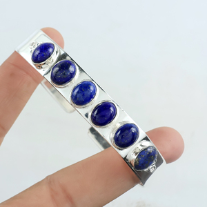 Top Quality Handmade 925 Sterling Silver Natural Lapis Lazuli Gemstone Multi <b>Stone</b> Oval Cabochon Statement Cuff Bangle <b>Bracelet</b> - Product Image 4
