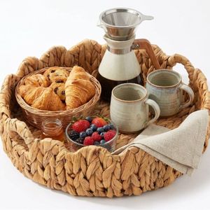 Plateau de rangement tressé en jacinthe d'eau, fait main, pour la décoration intérieure et le rangement de cuisine, fournisseurs pour restaurants et hôtels - Product Image 2