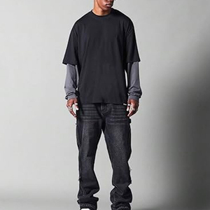Camiseta de hombre de primera calidad, a la moda, con logo personalizado, de color sólido, de doble capa, para hombre, unisex. - Product Image 4