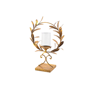 Portavelas de diseño excepcional con chimenea de vidrio en color oro hierro, portavelas decorativo para decoración de bodas. - Product Image 1