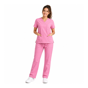 Wholesale Women Medical <b>Scrub</b> Set Short Sleeve Nursing Uniform Custom Logo <b>Scrub</b> <b>Top</b> Cargo Pants Healthcare Workwear - Product Image 1