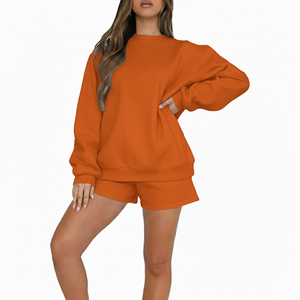 Conjunto de Sudadera y Pantalones Cortos de Invierno para Mujer, Tallas Grandes, 100% Algodón, Transpirable, Diseño Sólido, Pantalones Cortos hasta la Rodilla, Superventas - Product Image 5