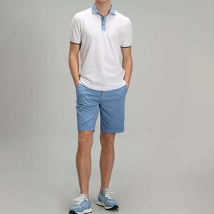 Polo à manches courtes blanc pour homme, couleur unie, décontracté, tricoté, boutonné devant, coupe classique, respirant, en jersey de coton - Product Image 4