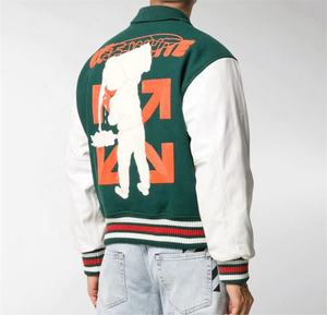 Veste universitaire en laine verte pour hommes avec motif de lettres Bomber de sport de baseball d'hiver à manches longues en cuir Style Letterman - Product Image 2