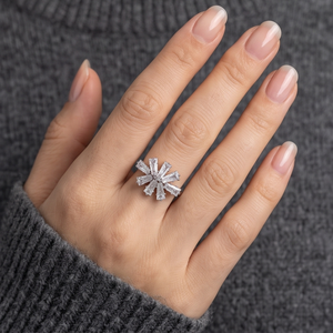 DIVYORO CRYSTAL BLOOM Vintage Oxidized <b>Silver</b> Plated Brass Women's <b>Ring</b> - Product Image 4