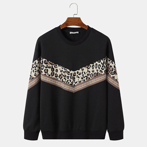 Sudadera Casual de Punto con Cuello Redondo y Estampado de Leopardo Negro para Hombre, Ajuste Regular, Talla Grande, con Logotipo Personalizado al por Mayor - Product Image 1