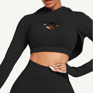 Black Crisscross Strap Yoga Set Scoop Neck Crop <b>Top</b> High Waist Full Length Leggings 2 Piece Spandex Polyester Activewear - Product Image 3
