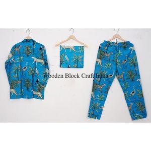 ชุดนอนพิมพ์ลายป่าแบบแฮนด์บล็อกสำหรับผู้หญิง ผ้าฝ้ายอินเดีย ชุดนอนแฮนด์เมด ชุดนอนสำหรับสุภาพสตรี - Product Image 4