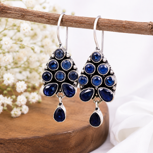 Pendientes de Plata Oxidada con Ónix Azul para Parejas, Venta al por Mayor Directa de Fábrica - Product Image 1