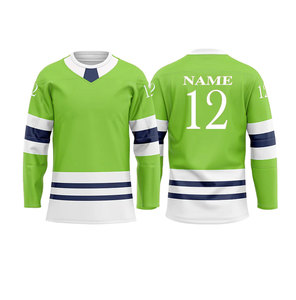 Maillot de hockey sur glace personnalisé jaune, blanc et bleu rayé, col en V, manches longues, polyester anti-humidité, vêtements de sport pour hommes adultes - Product Image 4