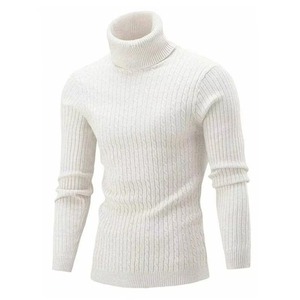 Pull à col roulé en tricot pour homme, coupe ajustée, chaud, élégant, à manches longues, décontracté, doux et confortable - Product Image 3