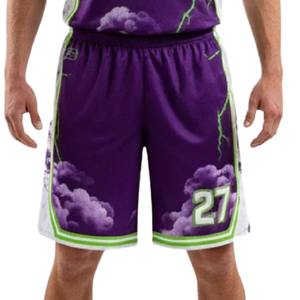 Conjunto de Camiseta y Pantalones Cortos de Baloncesto para Hombre, Cuello en V, Sin Mangas, Estampado de Nubes y Rayos, Borde Lateral en Contraste, Nombre y Número del Equipo Personalizados - Product Image 6
