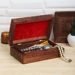 Wooden Eco-Friendly Rectangle Jewelry Organizer Intricate Hand Carved Patterns Modern <b>Decorative</b> Jewelry <b>Storage</b> <b>Box</b> <b>for</b> Women - Product Image 6