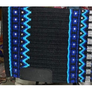 Tapis de selle Western Navajo noir, gris et bleu, motif géométrique, tissé à la main en laine, confortable et durable, pour l'équitation - Product Image 3