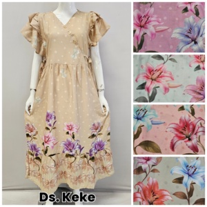 Chemise de nuit Chrysanta pour femme, longueur genou, style kimono, col rond, manches à volants doux, imprimé floral, en rayonne, pour l'été et le quotidien - Product Image 2