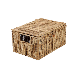 Handwoven Water Hyacinth Seagrass <b>Storage</b> <b>Basket</b> with Lid <b>Rectangular</b> Wicker Organizer Box Rattan Desktop Bathroom Office Bins. - Product Image 3
