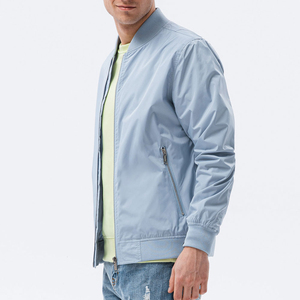 Chaqueta Bomber Azul Claro para Hombre, Color Sólido, Cuello Alto, Cierre de Cremallera, Estilo Casual para Primavera, Material de Poliéster - Product Image 4