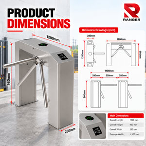ประตูหมุนแบบกึ่งอัตโนมัติพร้อมระบบควบคุมการเข้าออกด้วย QR และ RFID ใช้เวลาปลดล็อค 0.2 วินาที สำหรับอาคารพาณิชย์ ผู้จัดจำหน่ายและผู้ส่งออกในมาเลเซีย - Product Image 2