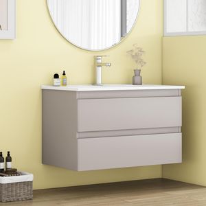 Mobile Bagno Sospeso da 32 Pollici con Doppio Cassetto, Ante Arrotondate, Sistema Soft-Close, Lavabo in Ceramica, Nessun Montaggio Hardware Richiesto - Product Image 1