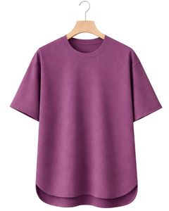 Camiseta Oversize Personalizada Morado Ciruela para Hombre, con Dobladillo Curvo, Hombro Caído, Cuello Redondo, Algodón Liso, Estilo Urbano, Verano - Product Image 1