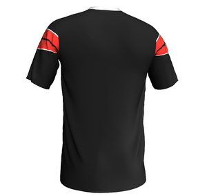 Camiseta de Fútbol Unisex con Cuello en V, Negra con Rayas Rojas en las Mangas, 100% Poliéster, Corte Regular, Manga Corta, para Invierno/Todo Tipo de Clima - Product Image 3