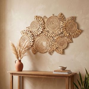 Handmade Customized Bohemian Woven Water Hyacinth Floral <b>Wall</b> Hanging <b>Decor</b> Natural Home Accent - Product Image 3
