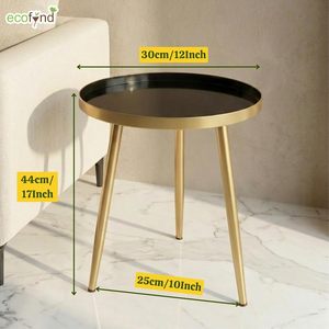 Table basse ronde moderne Ecofnd avec plateau en métal et structure en cuivre, mobilier de salon minimaliste et gain de place - Product Image 2