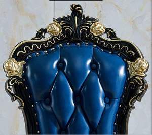Ensemble de table à manger ronde traditionnelle avec 6 chaises rembourrées bleues, design en bois antique pour la salle à manger à domicile - Product Image 5