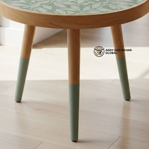 Sage Green Meena Floral Wooden <b>Stool</b> Handcrafted <b>Round</b> Decorative Accent <b>Stool</b> - Product Image 5