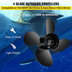 Hélice de bateau hors-bord en aluminium à 4 pales, 14'' x 19'', compatible avec les moteurs 2 temps de 135 à 300 CV, référence 48 8M0084495 - Product Image 2
