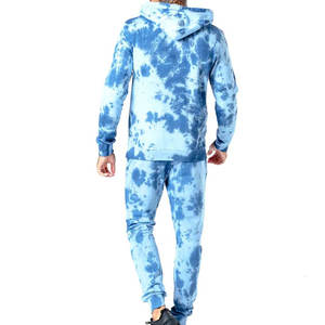 <b>Mens</b> Tie-Dye Blue Custom Logo <b>Pullover</b> Hoodie and Matching Jogger Sweatpants Tracksuit OEM ODM Wholesale Apparel - Product Image 4