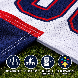 Ensemble d'uniformes de football américain personnalisés, blanc, rouge, marine, maillot et pantalon sublimés, pour hommes adultes, toutes saisons, tissu respirant anti-humidité - Product Image 2