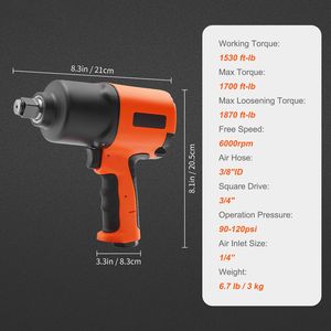 Llave de Impacto Neumática de 3/4 Pulgadas, 1870 lb-pie de Torque para Aflojar Tuercas, Pistola de Impacto Compuesta para Automóviles - Product Image 3
