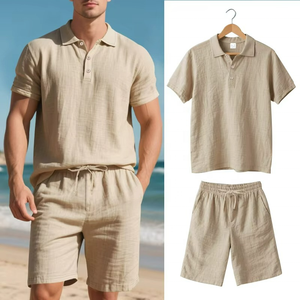 Summer Men's Breathable Hawaiian Print Tracksuit Holiday Beachwear Short Suit 2 Piece Polo T Shirt Shorts <b>Set</b> - Product Image 2