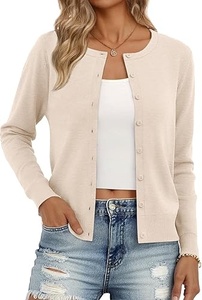 Cárdigan de punto gris para mujer, manga larga, cuello redondo, botones frontales, suéter informal, color sólido, manga completa, longitud regular - Product Image 5
