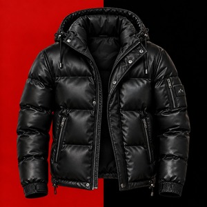 Veste d'hiver matelassée en duvet pour homme, à capuche, en cuir PU imperméable et coupe-vent, manteau décontracté pour l'extérieur, ODM - Product Image 1