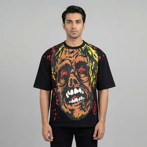 Camiseta de algodón 100% para hombre, holgada, estampada, de alta calidad, gruesa, talla grande, transpirable, de manga corta, cuello redondo, de secado rápido - Product Image 1