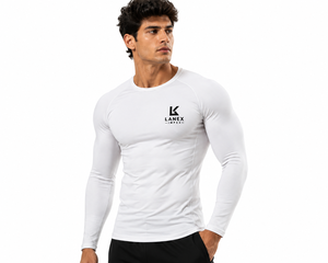 <b>Men</b> White Long Sleeve <b>Compression</b> <b>Shirt</b> Quick Dry Fitness Training Top Moisture Wicking Gym Workout Running Athletic Sportswear - Product Image 1