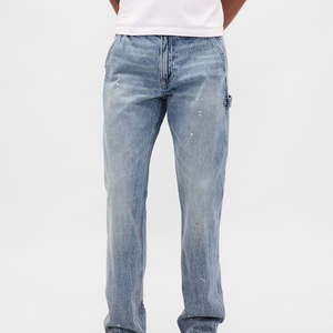 Casual Men's Denim <b>Jeans</b> Pants Straight Slim Fit <b>Embroidered</b> Logo High Quality Washed Casual Denim Pants - Product Image 3