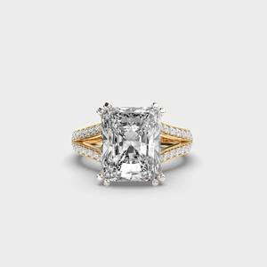 แหวนหมั้นมอสซาไนต์ทรงเอเมอรัลด์ ตัวเรือนทองคำแท้ 14K ประดับเพชรแบบ Pave Setting ดีไซน์ทรงเรขาคณิตคลาสสิกสำหรับผู้หญิง - Product Image 1