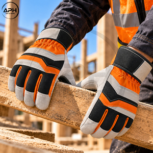 Guantes de Trabajo Color Naranja y Negro con Palma de Gamuza Gris, Paneles Chevron, Pulgar Reforzado y Puño Extendido - Product Image 6