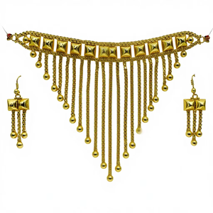 Conjunto de Chik chapado en oro de diseño antiguo con pendientes ajustables Joyas de cadena de eslabones árabes hechas principalmente de latón-Exclusivo en línea - Product Image 1