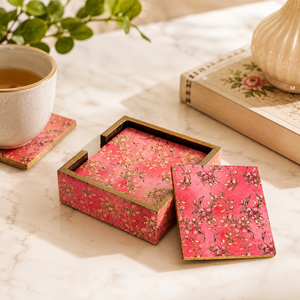 Handcrafted Oriental Wooden Square Printed <b>Tea</b> <b>Coaster</b> Set Washable Decorative Floral Table <b>Coasters</b> - Product Image 6